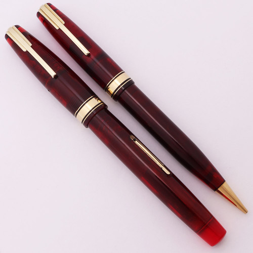 Waterman Hundred Year Pen Set "Lady" Size (1940s) - Smooth Red,  Lever Filler, Flexible Extra-Fine (Excellent +, Restored)