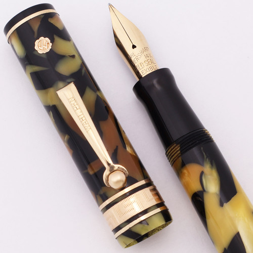 Eversharp Decoband Oversize Gold Seal Fountain Pen - Black and Pearl, Medium Gold Seal "Flexible" Nib (Excellent, Restored)