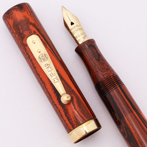 Waterman 52 Red Ripple Fountain Pen - Lever Filler, Manifold Fine #2 Nib (Excellent +, Restored)