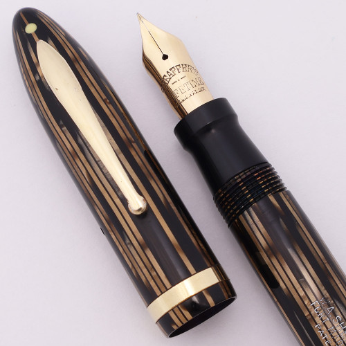 Sheaffer Balance Lifetime Oversized  (1936-42) - Golden Brown Striated w/GT, Lever Filler, Fine Lifetime Nib (Superior, Restored)