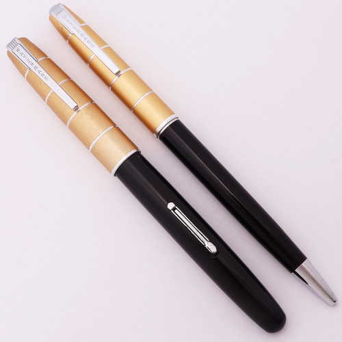 Waterman Crusader Fountain Pen Set - Black, Gold Cap, Fine Flexible Open Nib (Excellent +, Restored)