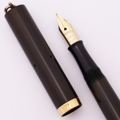 Waterman 52 V Ring Top Fountain Pen (1920s) - Smooth Hard Rubber w/GT, Lever Filler, Extra-Fine Flexible Waterman's Gold Nib (Excellent, Restored)