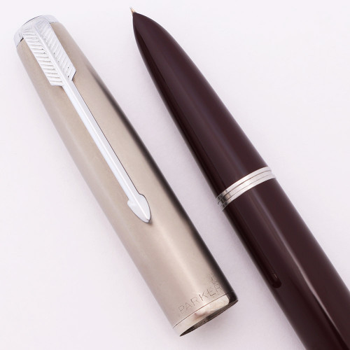 Parker 51 Aerometric Filling (1950s) - Burgundy w Lustraloy Cap, Extra Fine Gold Nib (Excellent +, Restored)