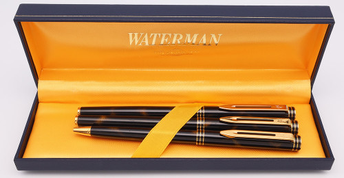 Waterman Exclusive Fountain Pen 3-Pc Set - Brown Mottled, Extra-Fine 18k Nib (Excellent in Box, Works Well)
