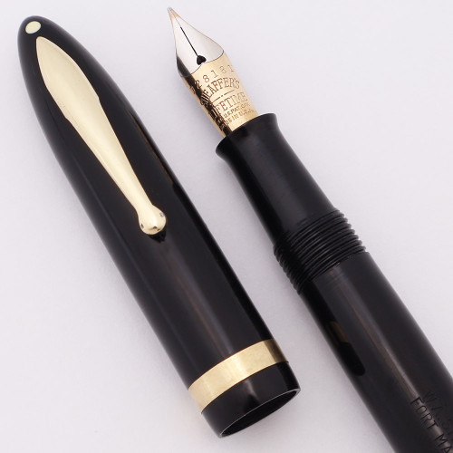 Sheaffer Balance Lifetime Slim Size (1930s) - Black  w GT, Lever Fill, Medium-Fine Two-Tone Lifetime Nib (Excellent, Restored)