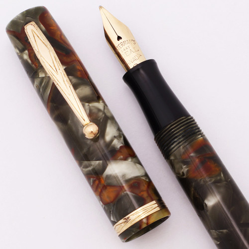 Waterman 92 Fountain Pen  (1930s, Canada) - Grey and Brown w GT, Lever Filler,  Medium 14k Flexible Ideal Canada #2 Nib (Excellent, Restored)