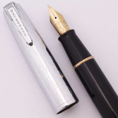 Waterman Lady Garland Fountain Pen (1940s) - Black, Aluminum Cap, Lever Filler, Fine Open Firm Nib (Excellent, Restored)