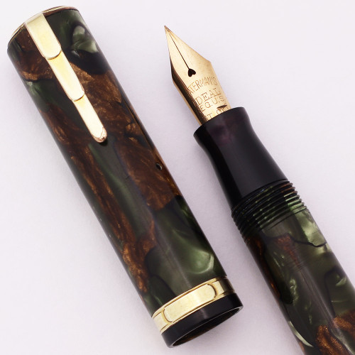 Waterman Lady Patrician Fountain Pen - Green and Bronze w Gold Trim,  14k Flexible Extra Fine Nib (Excellent, Restored)