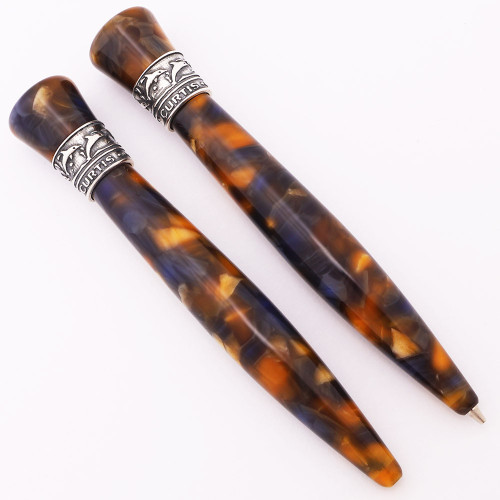 Curtis Australia Mini "Whimsy" Ballpoint & Pencil Set - "Granite" Resin w Sterling Top Band (New, Works Well)