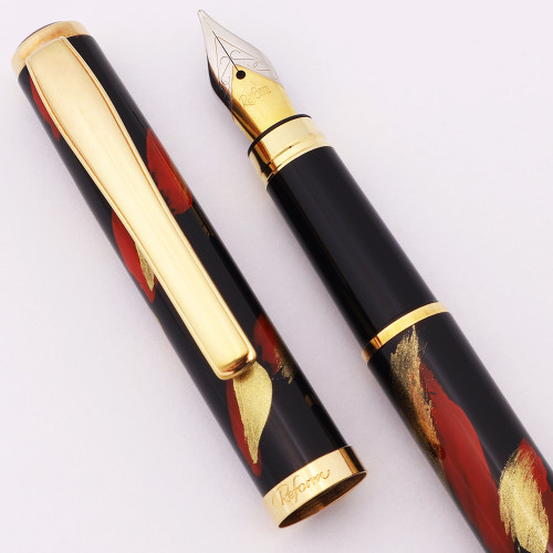Reform Fountain Pen (W. Germany)  - Black w Red & Gold, GT, C/C, Medium Nib (Excellent, Works Well)