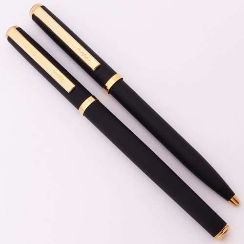 Reform Fountain Pen & Ballpoint Set (W. Germany) - Matte Black w GT, C/C, Broad Nib (Excellent +, Works Well)