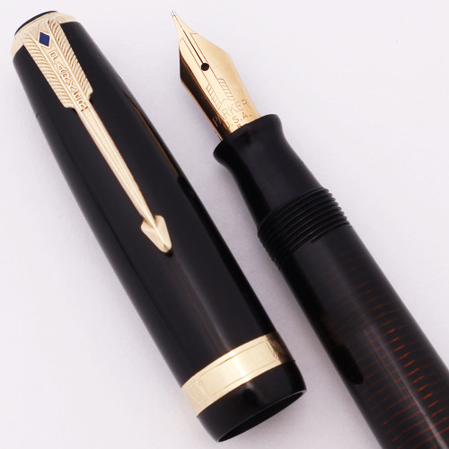 Parker Vacumatic Major Fountain Pen (1946) - Black w GT, Medium-Fine Nib (Excellent, Restored)