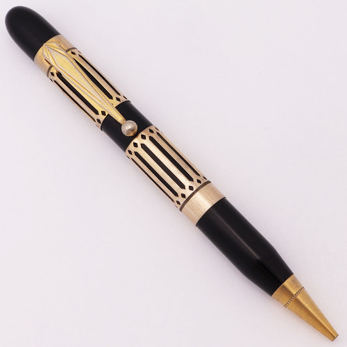 Victor Vintage Filigree Mechanical Pencil (USA, 1920s-30s) - Black w Gold-Plated Overlay (Excellent, Works Well)