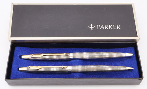 Parker 75 Classic Ballpoint & Mechanical Pencil Set (1970s) - Sterling Cisele w/GT,  0.9mm Pencil (Superior in Box, Work Well)