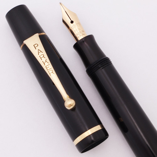 Parker Duofold Combination Fountain Pen & Pencil (Uncommon, 1930s)- Black w GT, Button Filler, Fine Gold Nib (Excellent, Restored)
