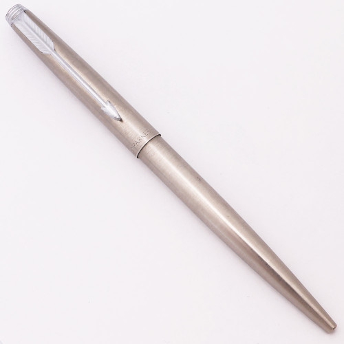 Parker 75 Ballpoint Pen (1981) -  Brushed Steel w Chrome Trim, Dimpled Tassie (Excellent, Works Well)