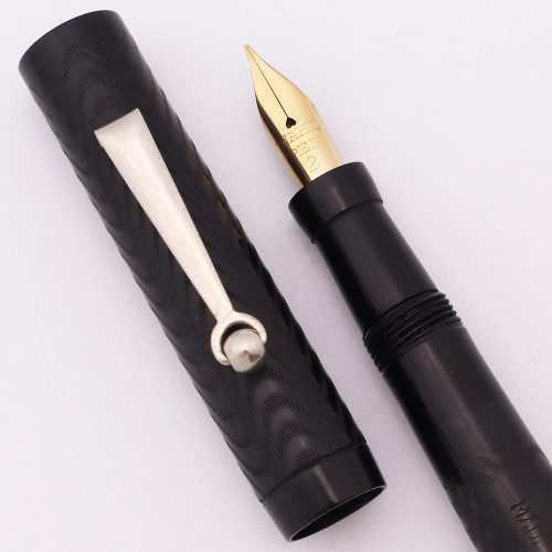 Wahl Pen Junior Fountain Pen  (1920s) - BCHR w Roller Clip, Lever Filler, Fine Semi-Flex Gold Wahl Nib  (Excellent +, Restored)