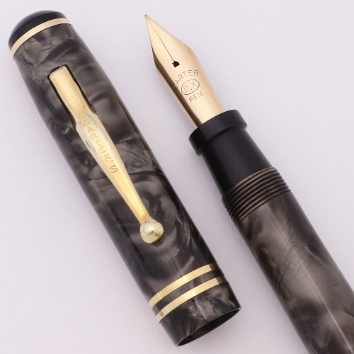 Carters INX Fountain Pen (1930s) - Full Size, Grey Pearl w GT, Lever Filler, Carter's INX 14k Fine Nib  (Excellent, Restored)