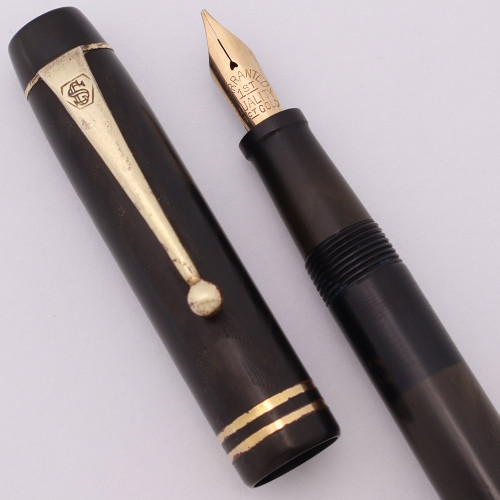 Conway Stewart Fountain Pen (1920-30s) - BCHR Gold Trim, Lever Filler, Medium Warranted Left Oblique 14k Flexible Nib (Very Nice, Restored)