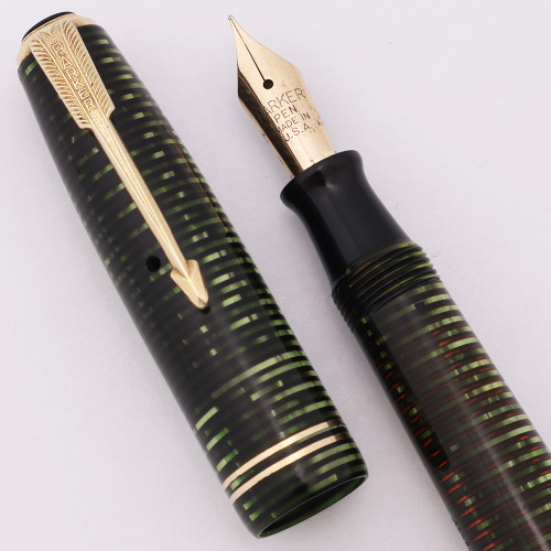 Parker Vacumatic Junior Fountain Pen (1947) - Emerald Pearl, Fine Nib (Excellent +, Restored)