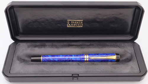 Parker Duofold International Fountain Pen (1996) - Mark II, Blue Lapis, Gold Trim, 18k Medium (Excellent + in Box, Works Well)