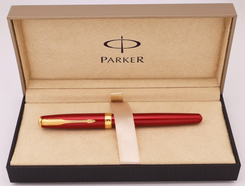 Parker SONNET Rollerball Pen (France, 2005) - Red w GT Trim (Excellent + in Box, Works Well)