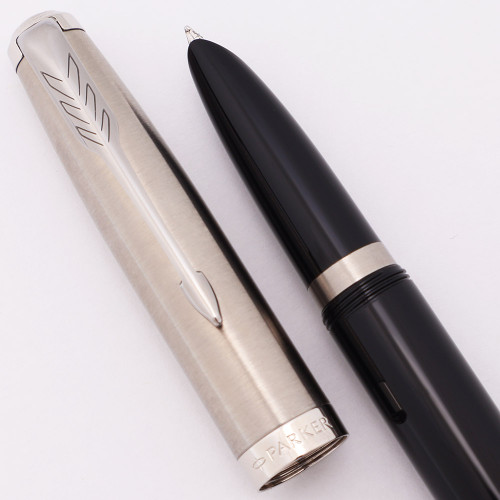 Parker 51 (Modern) Fountain Pen (2020) - Black w Brushed Steel Cap, C/C,  Medium Steel Nib (Near Mint, Works Well)