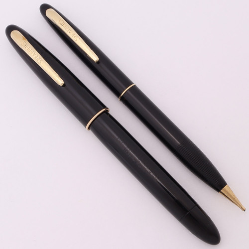 Sheaffer Craftsman Fountain Pen Set (1950s)  - Black w GT, Touchdown, Medium-Broad 14k #33 Nib (Excellent +, Restored)