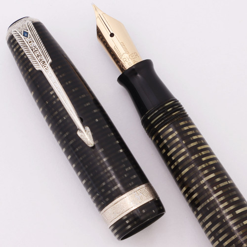 Parker Vacumatic Major Fountain Pen (1945) - Silver Pearl, Fine Parker Nib (Excellent, Restored)