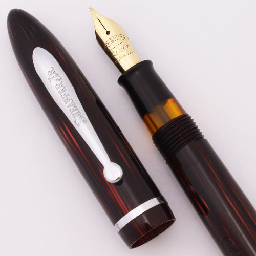Sheaffer Balance 275 "Junior" Fountain Pen - Carmine Striated w Steel Trim, Lever Filler, Extra Fine GP Nib (Excellent +, Restored)