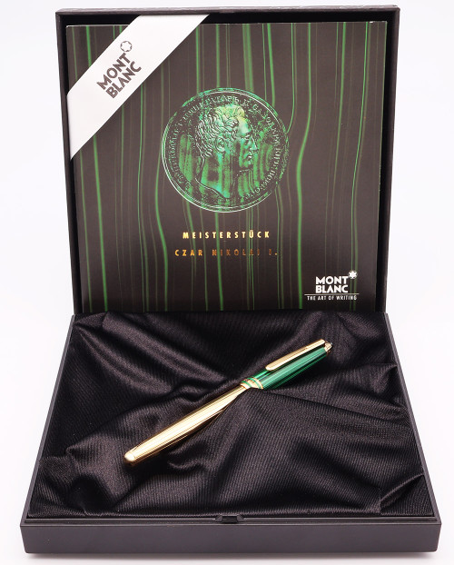 Montblanc Classique 163 Rollerball Pen  - Czar Nikolai I, Vermeil Barrel w Malachite Cap (Near Mint in Box, Works Well)