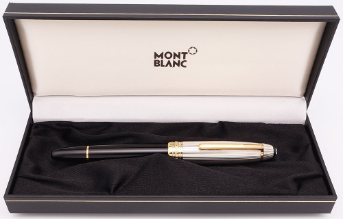 Montblanc Solitaire Doue Le Grande Fountain Pen - Black w Sterling Cap, GT, 146 Size, 18k Extra Fine Nib (Near Mint in Box, Works Well)