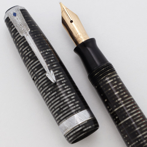 Parker Vacumatic Major Fountain Pen (1945) - Silver Pearl, Medium 14k Nib  (Excellent, Restored)
