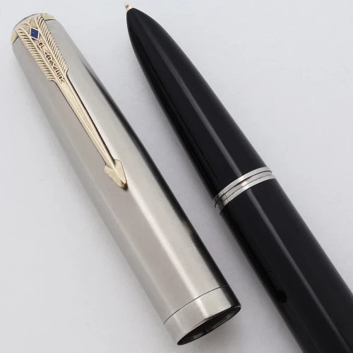 Parker 51 Aerometric - Double Jewel Kullock Barrel, Black, Lustraloy Cap, Gold Blue Diamond Clip, Medium Gold Nib (Excellent, Works Well)