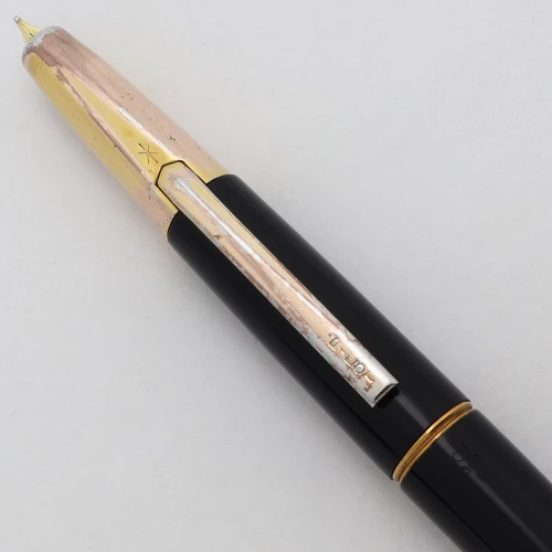 Namiki (Pilot) Vanishing Point Fountain Pen (1965) -  Black w/Gold Trim, Cartridge Only, Fine 14k Nib (Very Nice, Works Well)