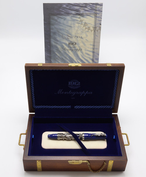 Montegrappa "La Sirena" Limited Edition Fountain Pen  - Sterling with Blue Resin, 18k Medium Nib (Near Mint in Box, Works Well)