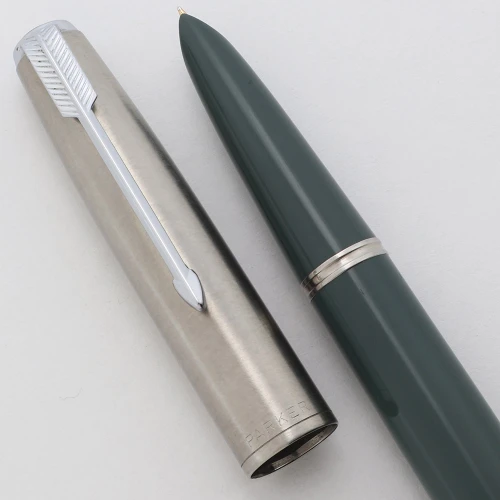 Parker 51 Aerometric Fountain Pen (1951) - Navy Grey, Lustraloy Cap, Fine Gold Nib (Excellent, Works Well)