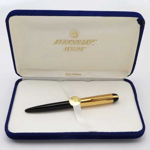 Wahl-Eversharp Skyline Classic Fountain Pen (Modern) - Black with Gold Cap, 14k Broad Nib (Near Mint in Box, Works Well)