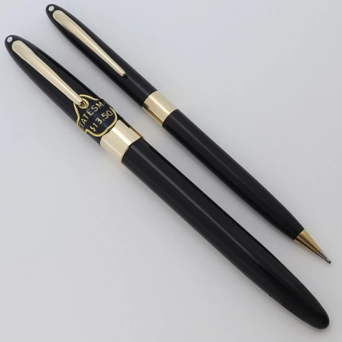 Sheaffer Statesman Snorkel Fountain Pen and Pencil Set (1955-9) - Black w/GT, Medium PdAg Triumph Nib (Excellent +, Restored)