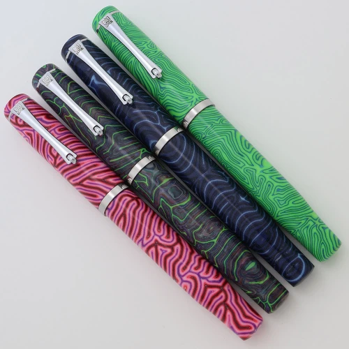 PSP Lotus Catamount Limited Edition Fountain Pen - Crazy Fiber, Cartier Diabolo 18k Nib Sections, Cartridge/Converter (New)