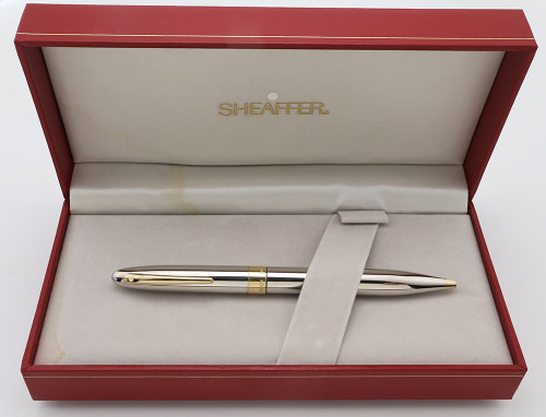 Sheaffer Crest (Reissue) #594 Ballpoint (1994)  - Palladium w/Gold Trim (Excellent + in Box, Works Well)