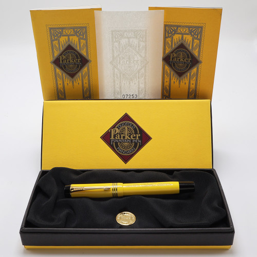 Parker Duofold Centennial LE Fountain Pen (1995) - Mandarin (Yellow), Medium 18k Nib (Excellent in Box, Works Well)