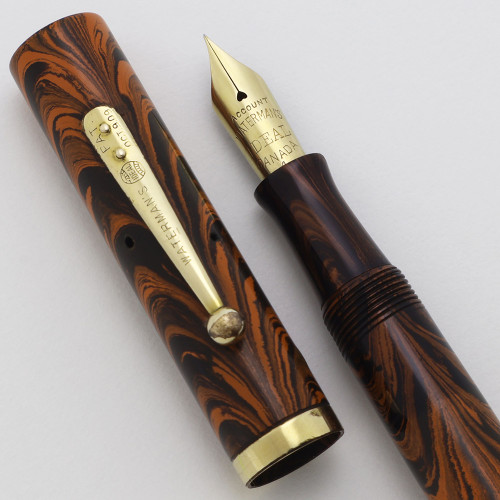 Waterman 52 Fountain Pen (Canada) - Red Ripple Hard Rubber, Lever Filler, Firm Account #4 Ideal Nib (Excellent, Restored)