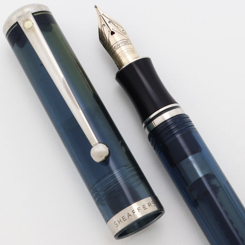 Sheaffer Levenger Connaisseur Fountain Pen (1998) - Clear Blue w PT, C/C, Medium 14k Nib (Excellent, Works Well)