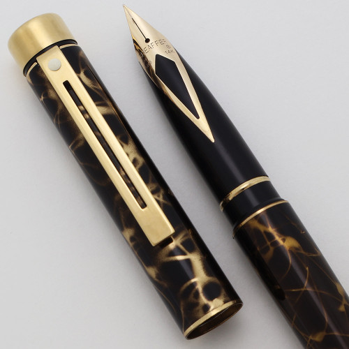 Sheaffer TARGA 1044 Fountain Pen (1986-96) - Lacque Filigree Golden Black, C/C, 14k Fine Nib (Excellent, Works Well)