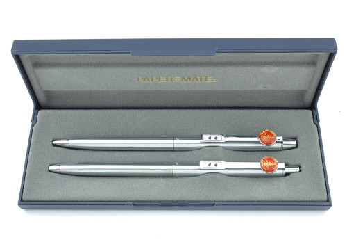 Papermate Slim Profile BP/MP Pen Set - Stanford University Seal, Brushed Silver Finish  (Near Mint in Box, Works Well)