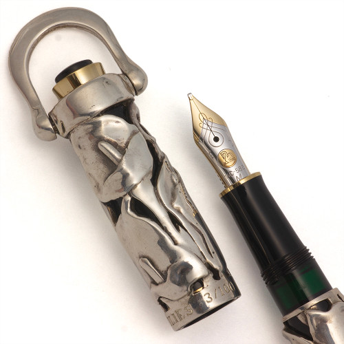 Pelikan M300 w Kane Boutry Sterling Overlay Fountain Pen (3/100) - Black w Sterling Calla Lily Overlay, Piston Filler, 14k Medium Nib (Superior, Works Well)