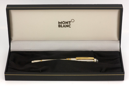 Montblanc Meisterstuck Solitaire 114 Mozart Fountain Pen - Sterling Cap and Barrel w GP Trim, Cartridge Only, Medium 18k Nib (Excellent + in Box, Works Well)