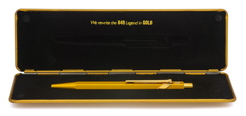 Caran D'Ache 849 Goldbar  Ballpoint Pen - Gold faceted w GT (Excellent + in Box, Works Well)