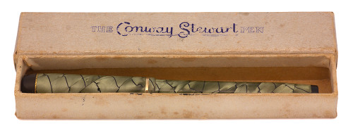 Conway Stewart 45 Fountain Pen - Reverse Cracked Ice (Pearl Grey w Black Veins), Medium 14k Nib (Excellent in Box, Restored)